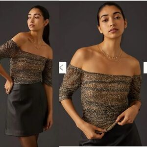 By Anthropologie Shirred Mesh Top